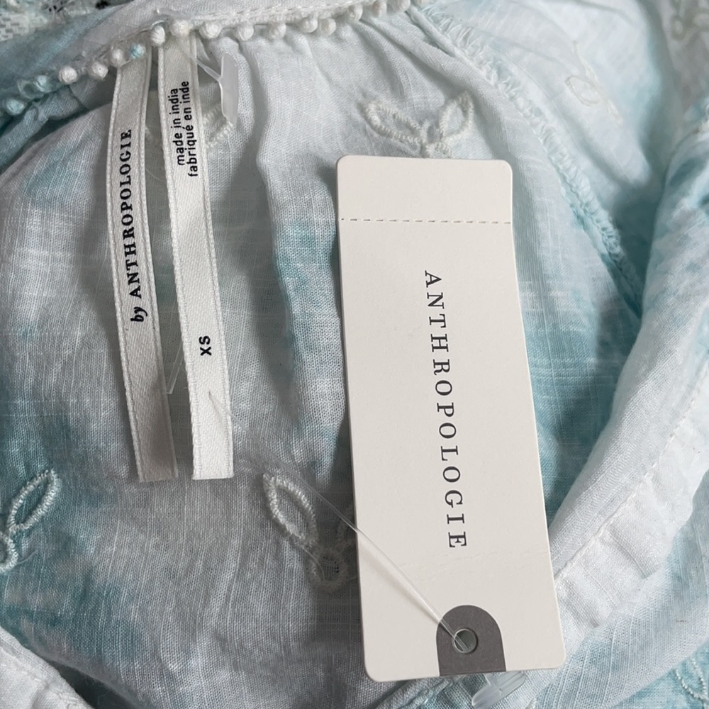Anthropologie Blue Tie Dye Embroidered Top sz XS - Picture 7 of 10